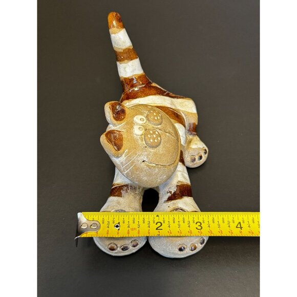 Vintage Nancy Ecklund Ceramic Cat Sculpture Brown & Cream Striped Figurine - Picture 8 of 10